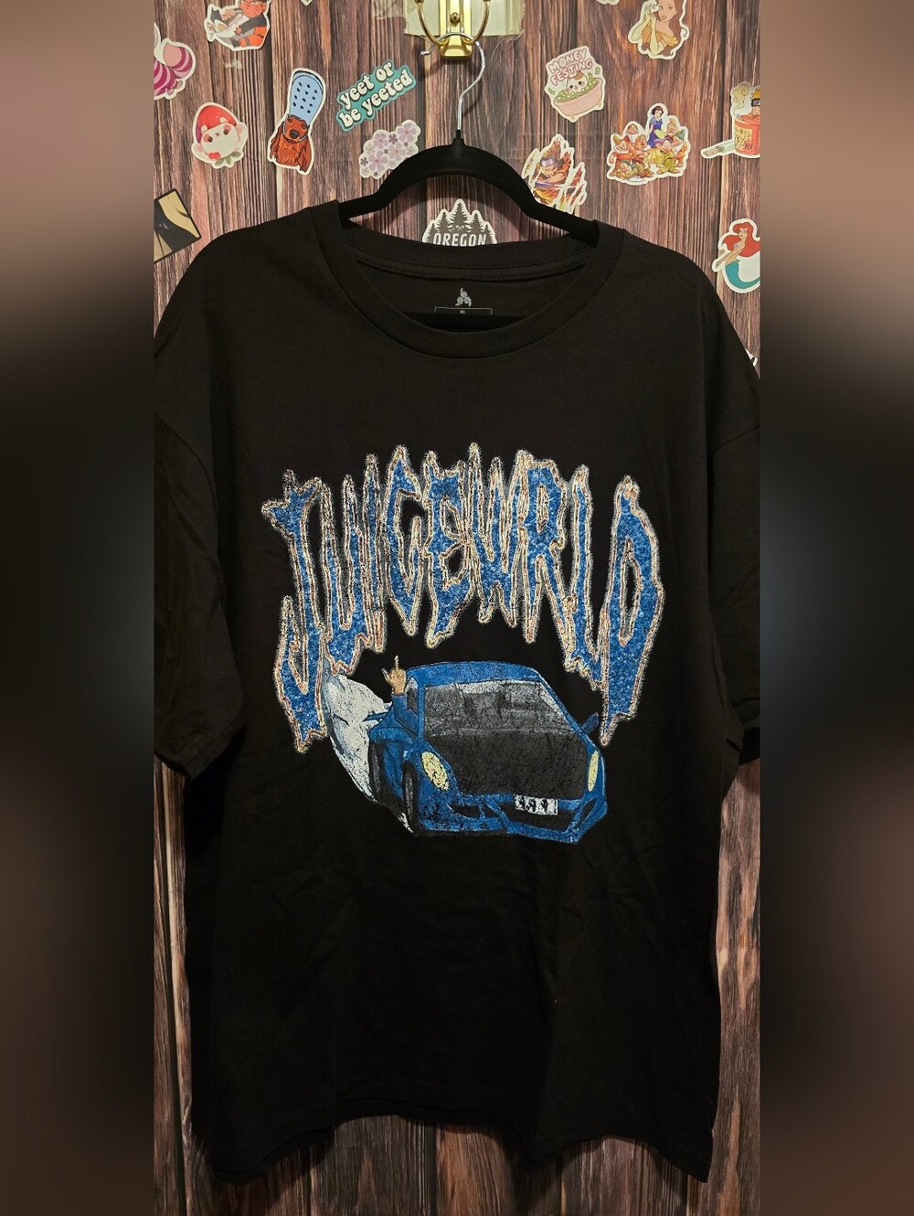 JUICE WORLD Black Graphic T-Shirt with Blue Sports Car Print